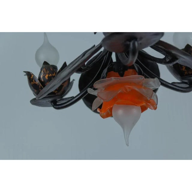 Wrought Iron and Glass Water Lily Chandelier For Sale - Image 10 of 18