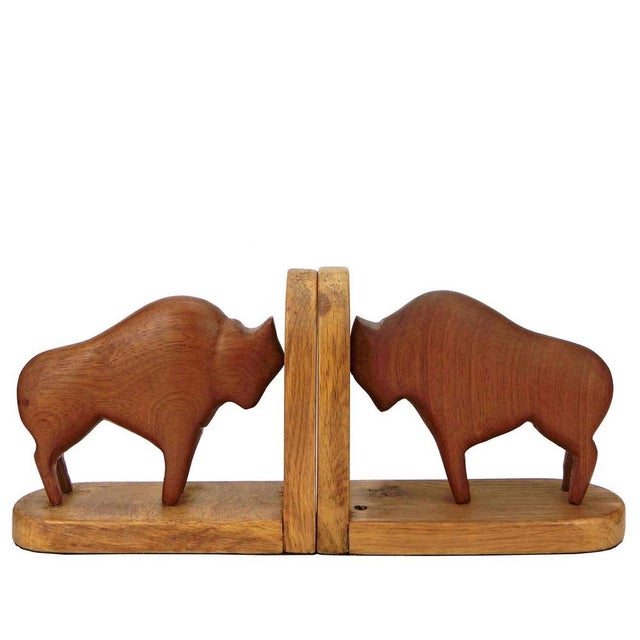 1960s Teak and Oak Buffalo / Bison Bookends, 1960s, Set of 2 For Sale - Image 5 of 6
