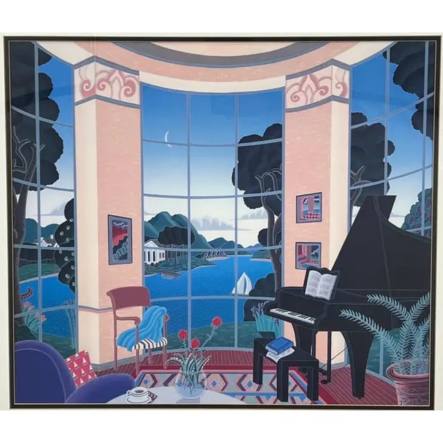 This elegant print, Music Room, exemplifies Thomas McKnight ( American, b.1941) iconic architectural modernism, where...