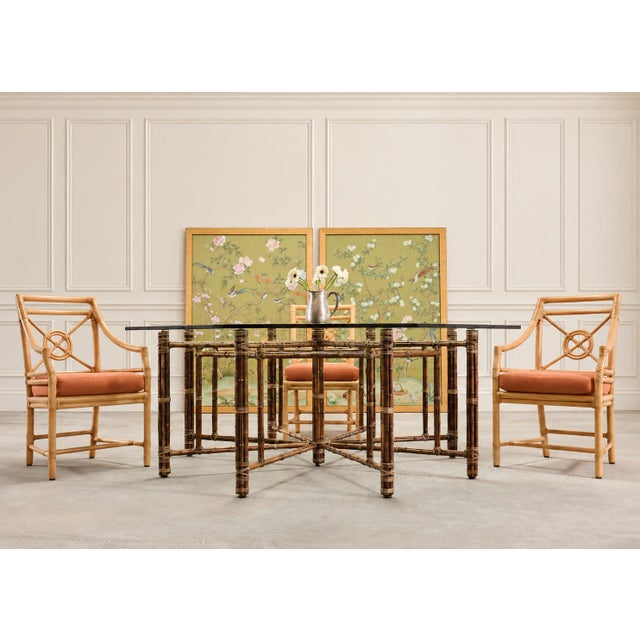 A beautifully hand-painted pair of silk Chinoiserie decorated "Edgedale" panels, made by Chelsea House in Rocky Mount,...