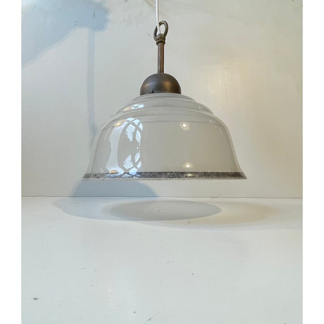 Metal Art Deco Scandinavian Brass & Frosted Glass Pendant Lamp, 1930s For Sale - Image 7 of 10