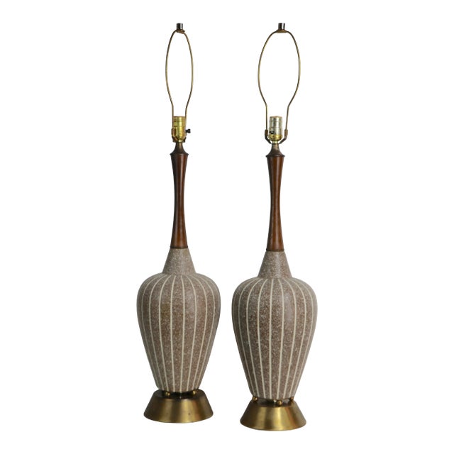 Pr. Mid Century Ceramic Table Lamps For Sale
