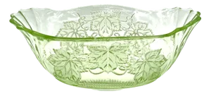 Antique Uranium Glass Bowl with Vine Leaf Motif, 1890s