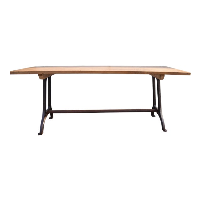 Pine Table Top on Industrial Iron Base For Sale