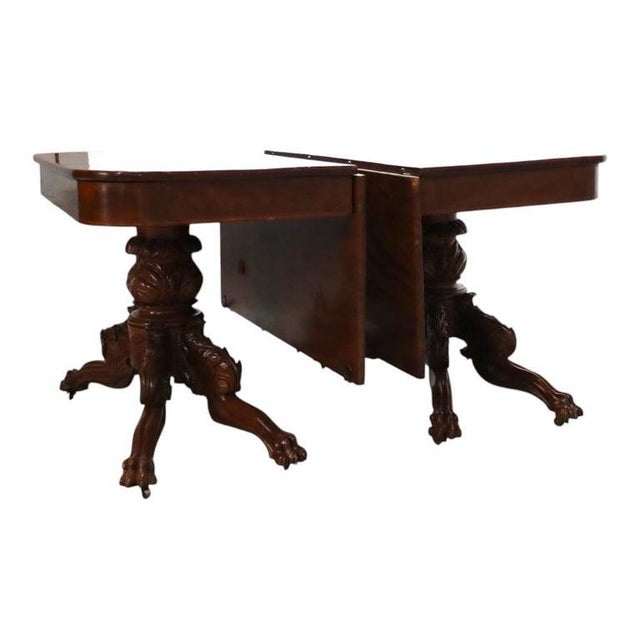 Classical Quervelle Inspired Drop-Leaf & Claw Foot Mahogany Banquet Table C1840 For Sale - Image 4 of 11