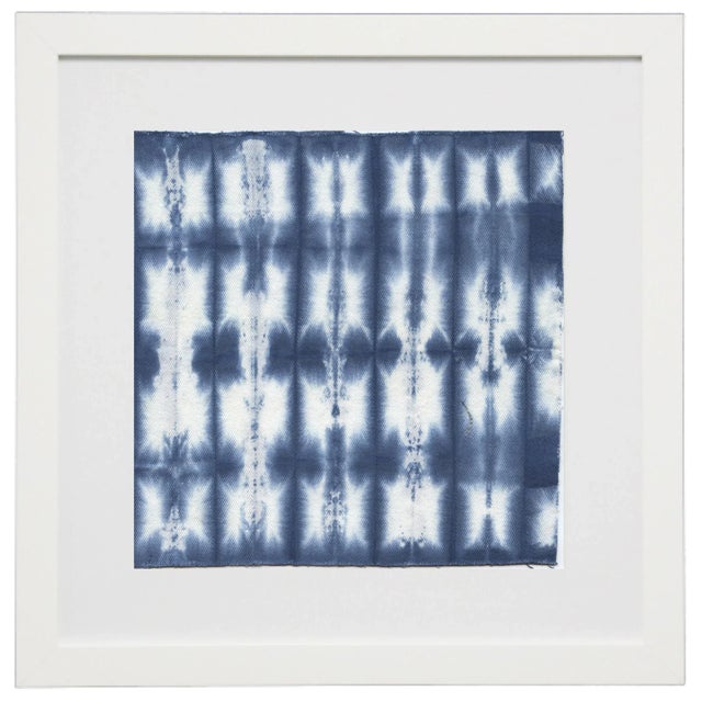 Illustration Shibori Indigo I & II Prints Matted in White Frame - 25" x 25", Set of 2 For Sale - Image 3 of 4