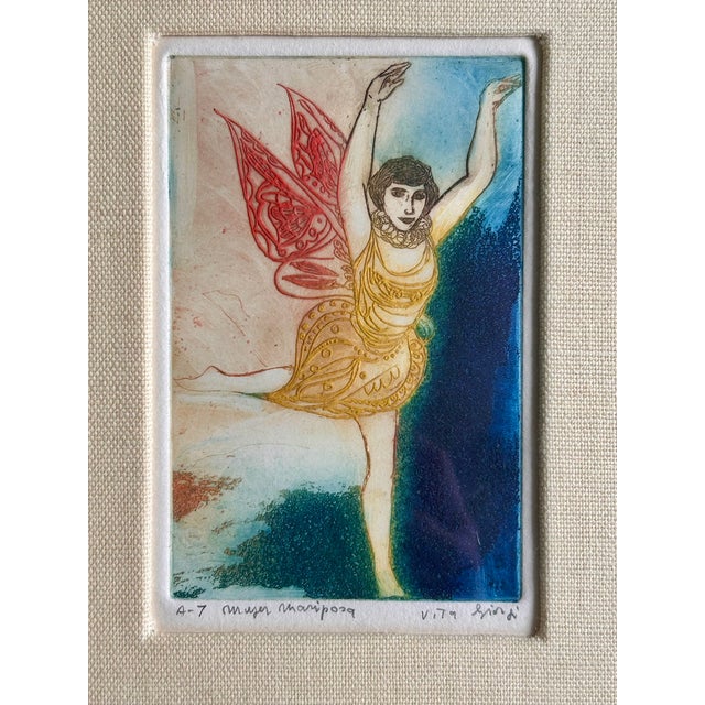 This is a fantastic Vintage Original Color Etching and Aquatint on Paper by artist Vita Giorgi. Titled “Mujer Mariposa,”...