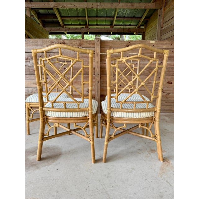Lexington Furniture Set of Four Vintage Lexington Chinese Chippendale Rattan & Faux Bamboo Dining Chairs For Sale - Image 4 of 12