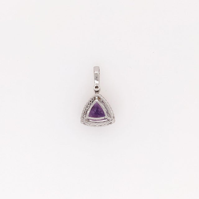 Metal Amethyst Pendant With Natural Diamond Accents: Solid 14k Gold, Trillion 9mm For Sale - Image 7 of 8