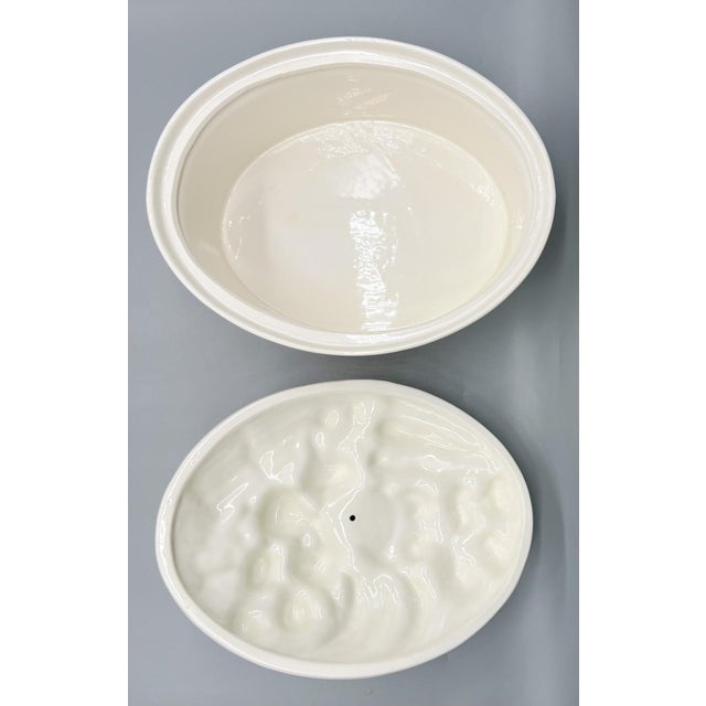 Contemporary Vintage White Ceramic Harvest Vegetable Tureen / Baking / Serving Dish With Sculptural Lid – French Country / Cottagecore For Sale - Image 3 of 16