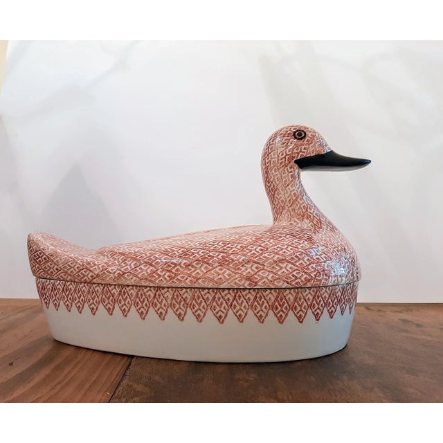 Italian Italian Ceramic Pottery Duck Tureen Hand Painted For Sale - Image 3 of 10