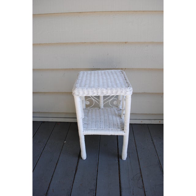Mid 20th Century Mid Century White Wicker Small Table Night Stand With Hearts For Sale - Image 5 of 5