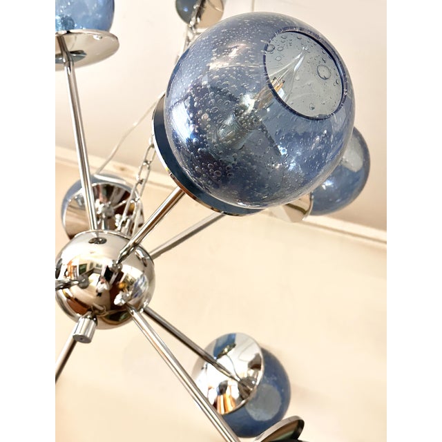Murano Mid-Century Modern Sputnik "Pulegoso" Blue Murano Glass Chandelier For Sale - Image 4 of 6