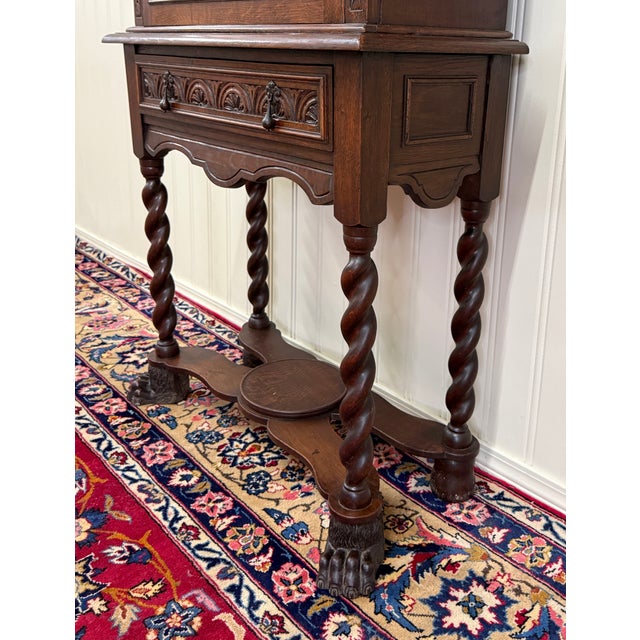 Antique English Oak Jacobean Revival Bookcase Barley Twist Display Cabinet C1890 For Sale - Image 14 of 17