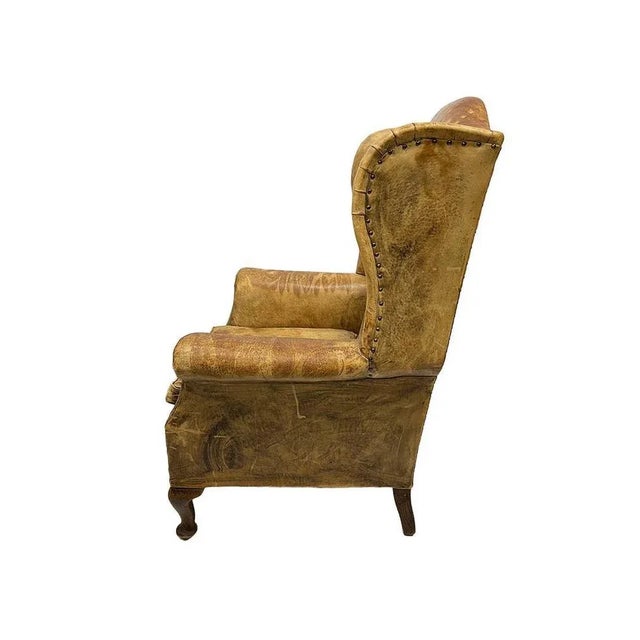 Vintage Leather Wingback Chair For Sale - Image 4 of 9