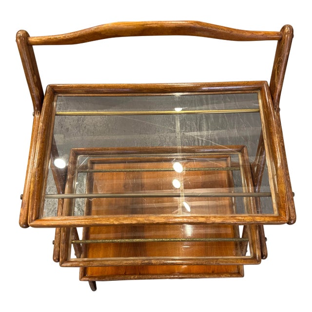 1950s Ico Parisi Inspired Walnut Bar Cart For Sale