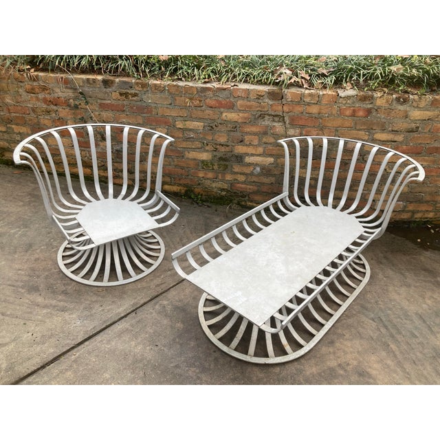 Metal Russell Woodard Patio Chaise and Lounge Chair, Attributed to Herbert Saiger - Set of 2 For Sale - Image 7 of 9
