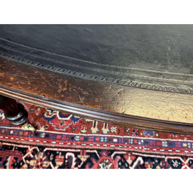 Large English Library Table in Dark Walnut with Leather Top, 1920s For Sale - Image 9 of 18