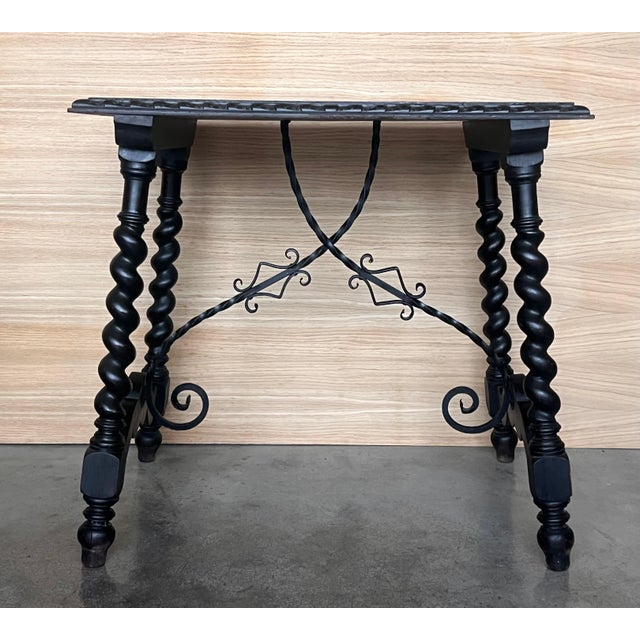 19th Spanish Side Table with Cared Turned Legs and Iron Stretcher For Sale - Image 17 of 18