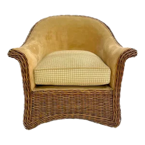 Vintage Ultra Suede & Rattan Club Chair