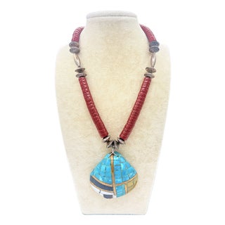 1990s Handcrafted Southwestern Style Mosaic Pendant • Jasper, Aventurine, Onyx For Sale