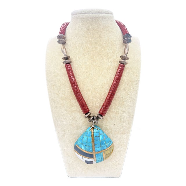 1990s Handcrafted Southwestern Style Mosaic Pendant • Jasper, Aventurine, Onyx For Sale
