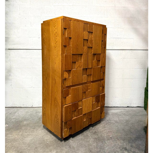 Mid 20th Century Vintage MCM Lane “Staccato” Brutalist Armoire For Sale - Image 5 of 6