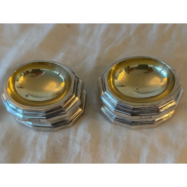 Pair of heavy antique German silver salt and pepper trenchers/cellars by Moritz Elimeyer of Dresden, dating to the late...