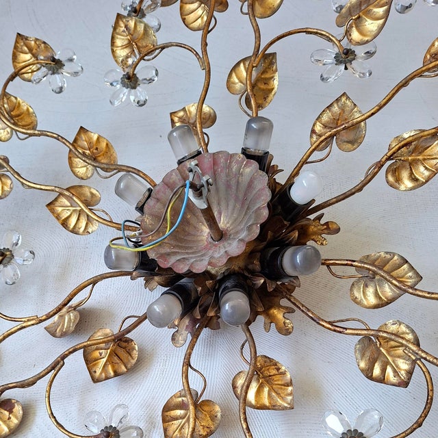 Large Gilt Metal Ceiling Lamp with Leaves and Flowers, 1960s For Sale - Image 6 of 7
