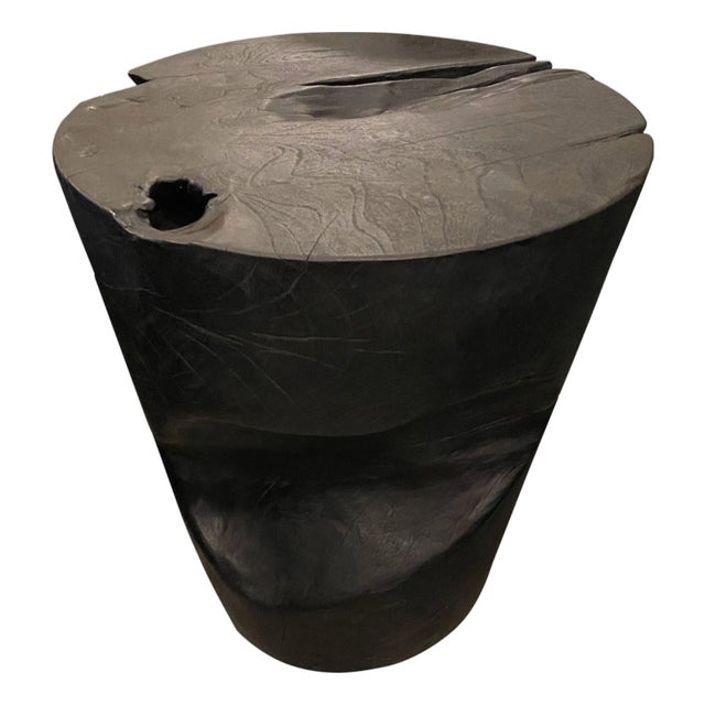 Andrianna Shamaris Organic Charred Teak Wood Side Table For Sale