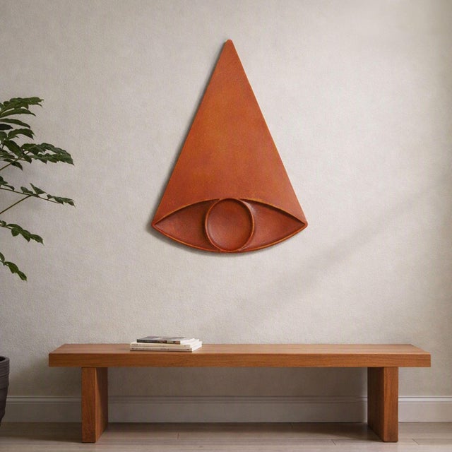 Contemporary Eyeconic — Geometric Eye Wall Sculpture, Large Wall Relief in Orange Hues For Sale - Image 3 of 3