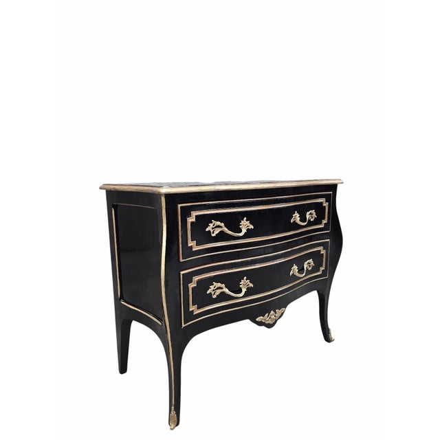 Black Vintage Louis XV Style Black Lacquer Bombe Commodes by Bodart - Pair For Sale - Image 8 of 12