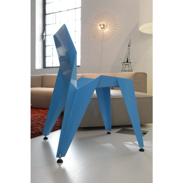 Metal Origami Inspired Edge Blue Chair | Indoor & Outdoor Chair For Sale - Image 7 of 8