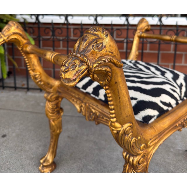 Antique Regency Giltwood Camel Head Bench With Clarence House Zebra Seat - 1 of 2 For Sale In Los Angeles - Image 6 of 8
