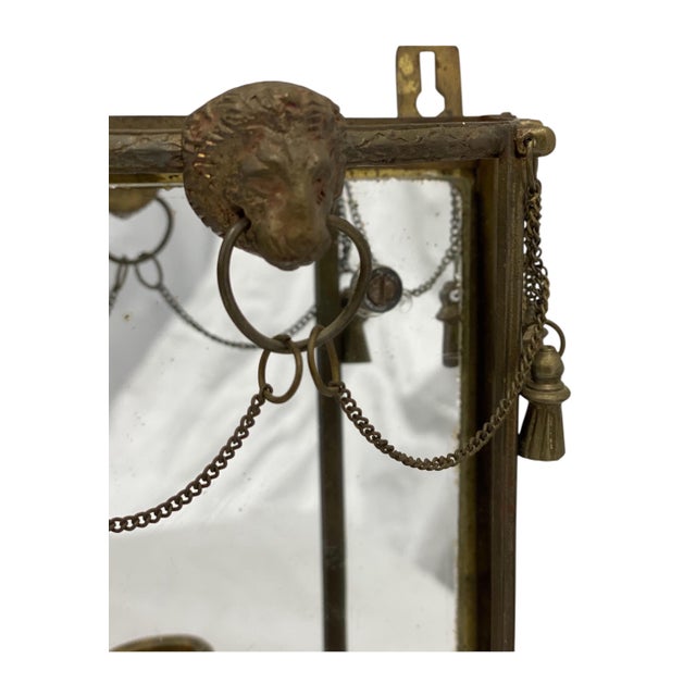 Metal 19th-C. French Napoleonic Brass & Curved Glass Mirrored Sconces Lion Mask - Pair For Sale - Image 7 of 8