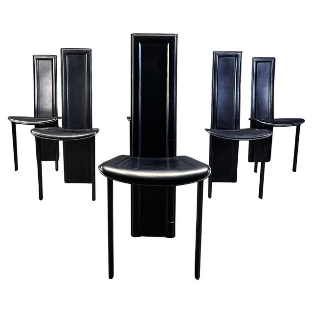 Vintage Black Leather Dining Chairs, 1980s, Set of 6 For Sale - Image 10 of 10