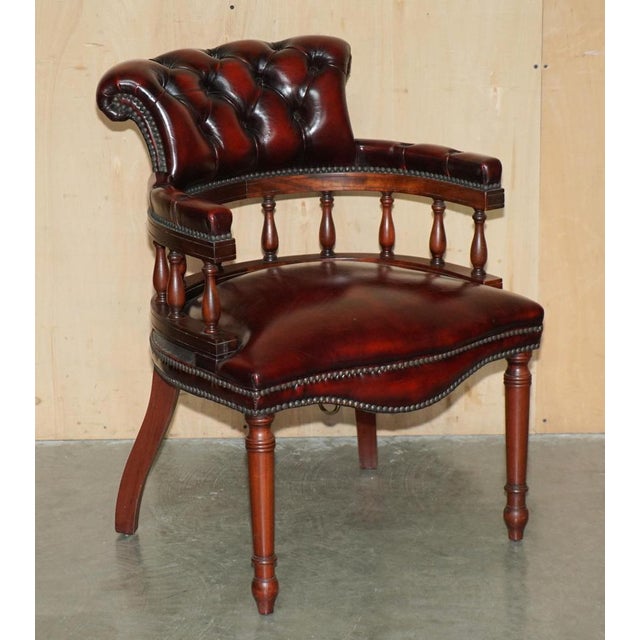 Oxblood Leather Chesterfield Captain's Chairs with Floor Lock Rings, Set of 2 For Sale - Image 17 of 18