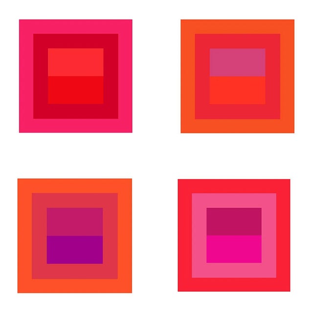 Abstract Geometric Color Study Set of 4 Prints in Reds and Pinks - 36" X 36" For Sale