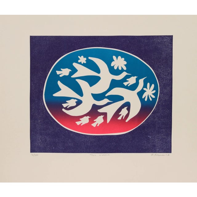 Mireille Kramer, Trois Oiseaux, Etching For Sale