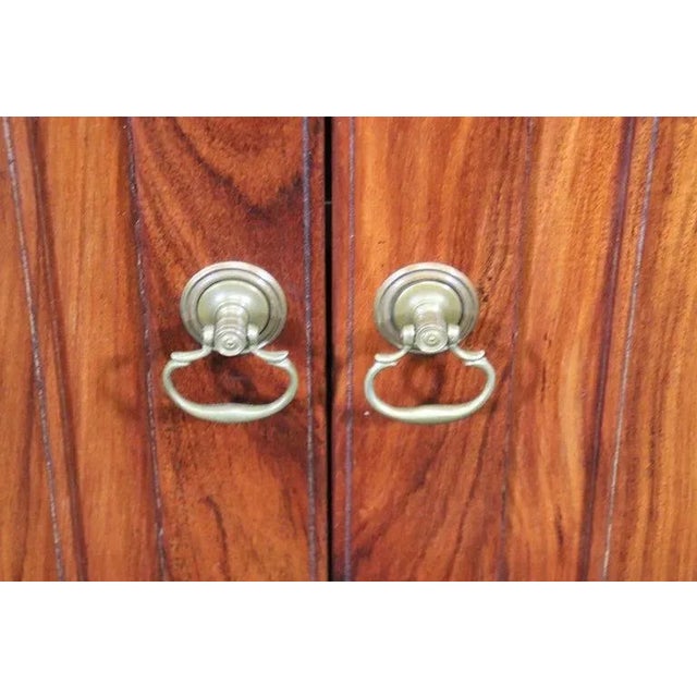 Unique Figured Teak Hand-Made Sheraton Style Demilune Buffet Commode For Sale - Image 11 of 13