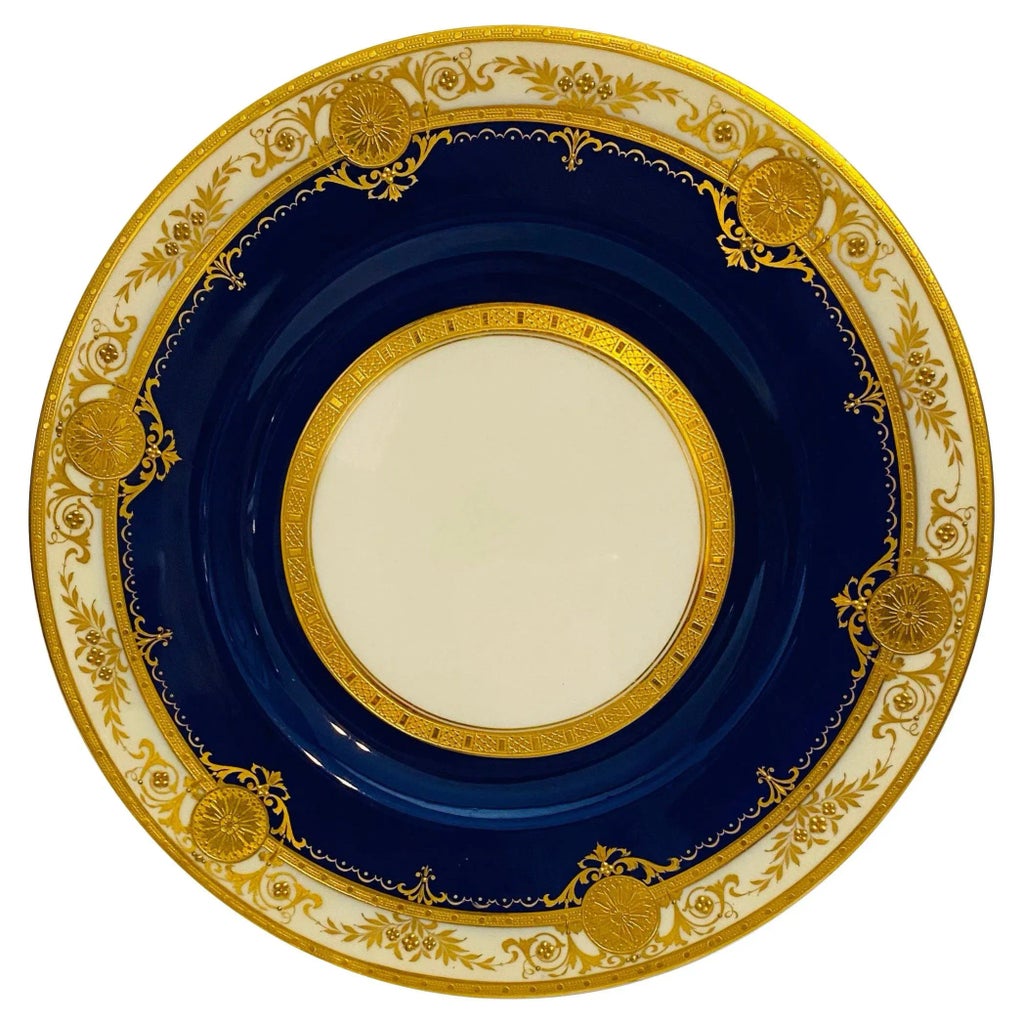 Antique Minton Cobalt Blue Raised Gilt Medallion Swag Dinner