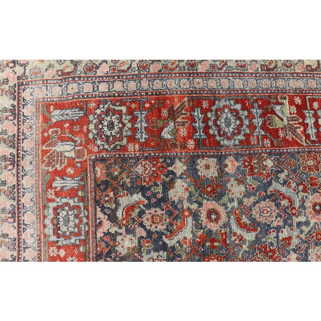 Antique Persian Bidjar Gallery Rug With Blue-Grey Field and Red Herati Design For Sale In Atlanta - Image 6 of 14