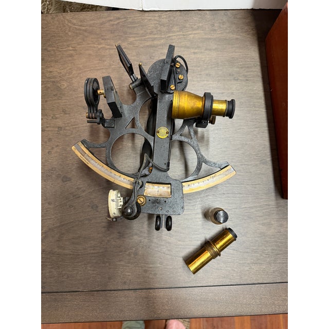 1940s Nautical Marine Sextant by H. Hughes, London 1944 Original Mahogany Box, No Key For Sale - Image 5 of 12