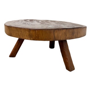 Brutalist Coffee Table in Teak with Monolithic Slab and Tripod Base, 1950s For Sale