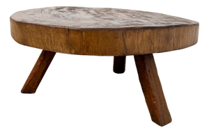 Brutalist Coffee Table in Teak with Monolithic Slab and Tripod Base, 1950s