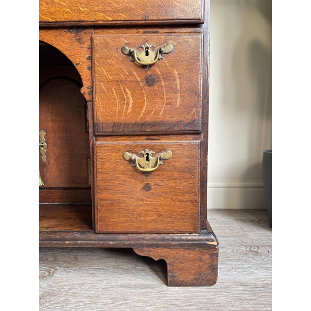 Antique 18th Century Georgian Oak Kneehole Desk Wood with Cupboard For Sale - Image 13 of 16