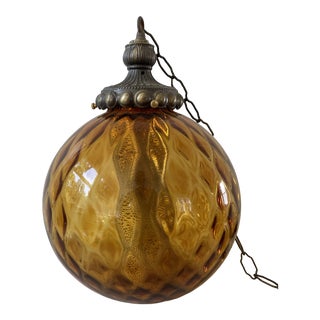 Mid Century Regency Amber Glass Swag Pendant Light For Sale