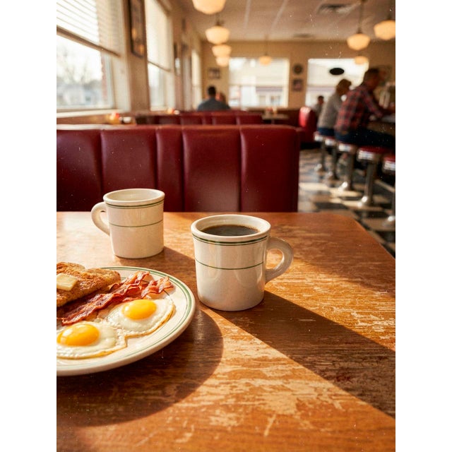 American Vintage Homer Laughlin Best China Restaurant Coffee Mugs, Classic American Diner Ware, Green Stripe - Set of 4 For Sale - Image 3 of 5