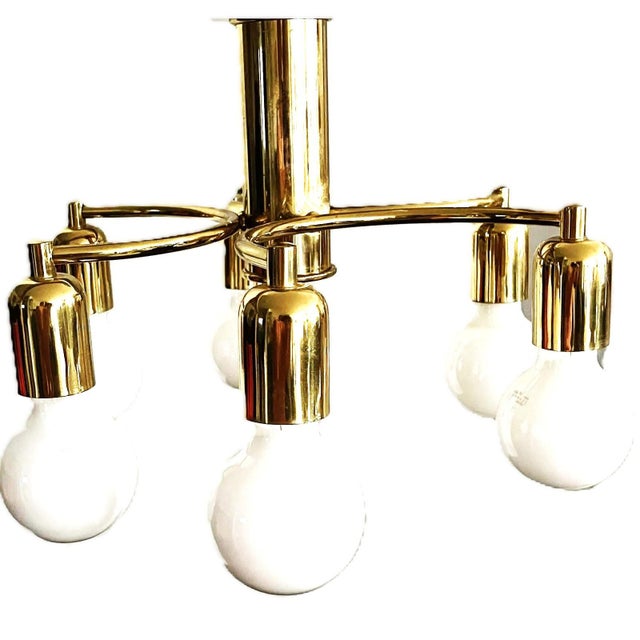 Gold Mid-Century Modern German Six-Light Polished Brass Ceiling Lamp, 1970s For Sale - Image 8 of 8