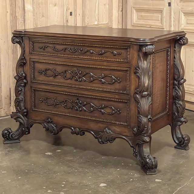 Early 20th Century Antique Italian Rococo Revival Hand Carved Walnut Commode For Sale - Image 5 of 18